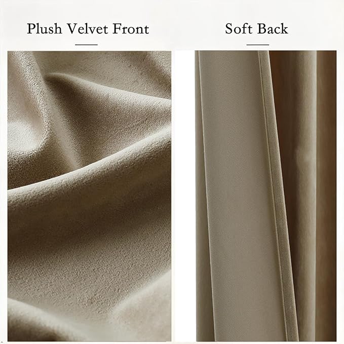 Timeper Taupe Velvet Curtain W104 x L84 inches 1 Panel, Thermal Insulated Light - Image 4