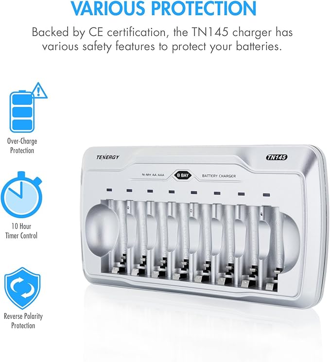Tenergy TN145 8-Bay AA/AAA NiMH/NiCd Charger + 8xAA & 8xAAA Premium Batteries Combo