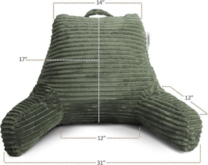 Nestl Reading Pillow with Shredded Memory Foam, Luxe Cut Plush Back Pillow for Sitting Up in Bed, Back and Arms Adjustable Support for Adult & Teens, Backrest Pillows with Washable Cover Olive Green