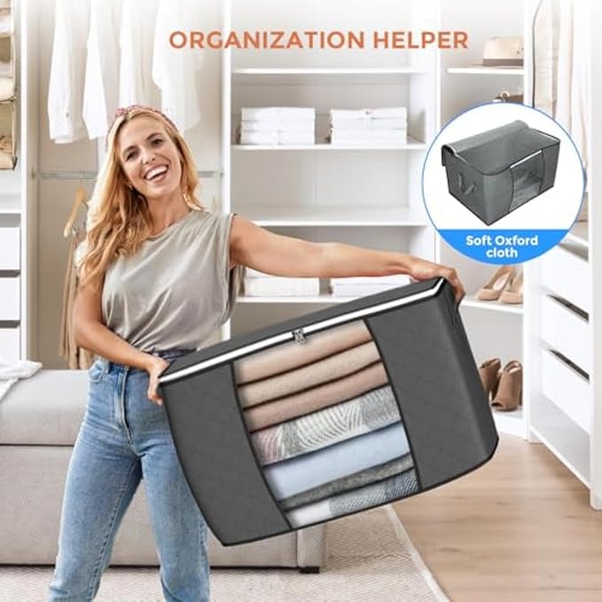 90L Large Storage Bags, 10 Pack Clothes Storage Bins Closet Organizers | - Image 6