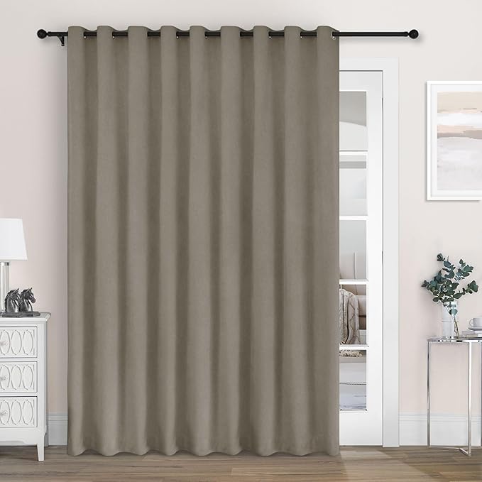 Macochico Extra Wide 100% Blackout Chenille Curtains 100" Wx96 L Thermal Drapes for Sliding Door Living Room Bedroom Auditorium Hotel Light Taupe Curtains Grommet Top with Tieback Classic 1 Panel