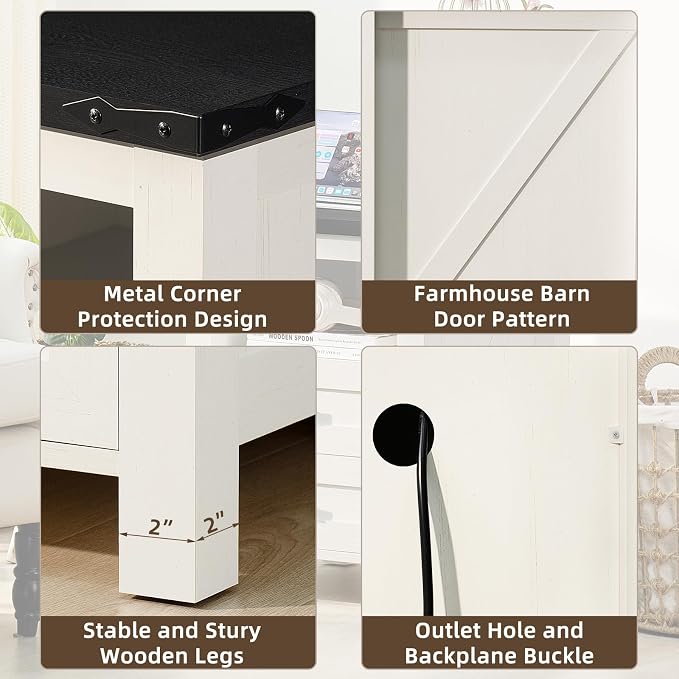 Joaxswe Nightstand with Charging Station and 2 Drawers, Farmhouse | White Night - Image 8