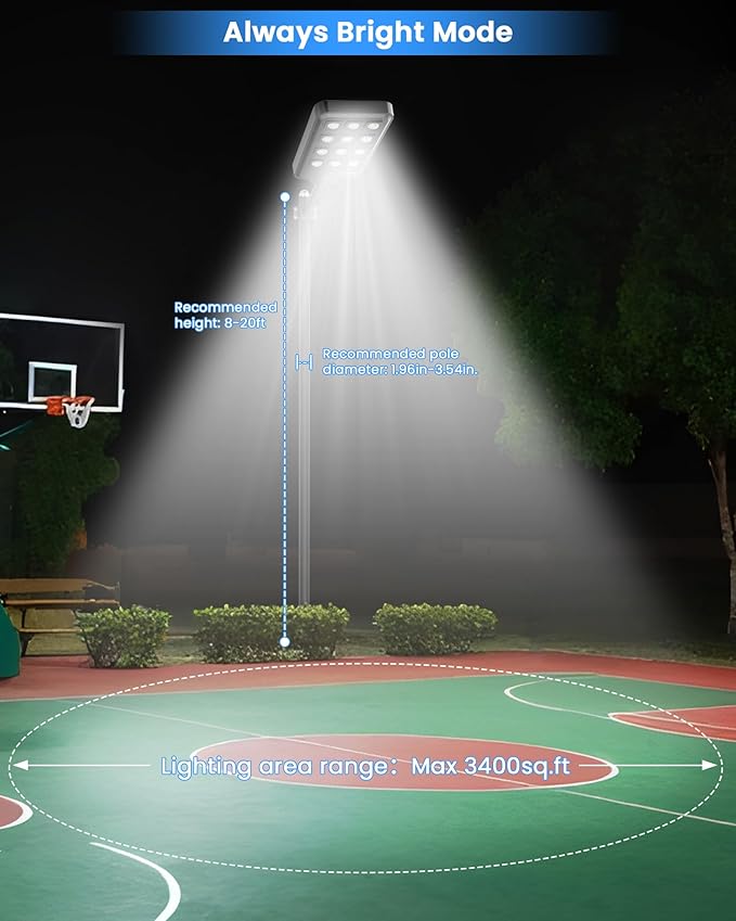 Gefolly G-13000W Solar Street Light Outdoor, Wide Angle Commercial Parking Lot Light Dusk to Dawn 6500K IP67 Flood Security with Motion Sensor Lamp for Yard, Basketball Court