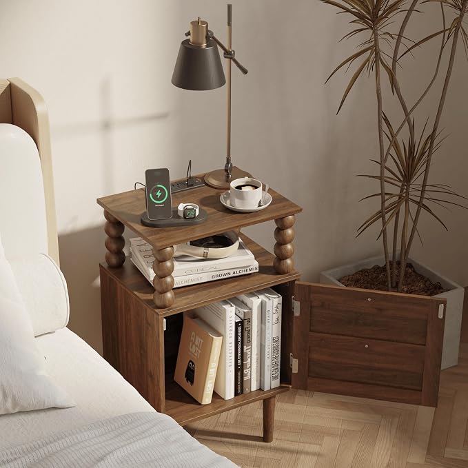 Veegle Nightstand with Charging Station, Modern Bedside Table with Storage - Image 6
