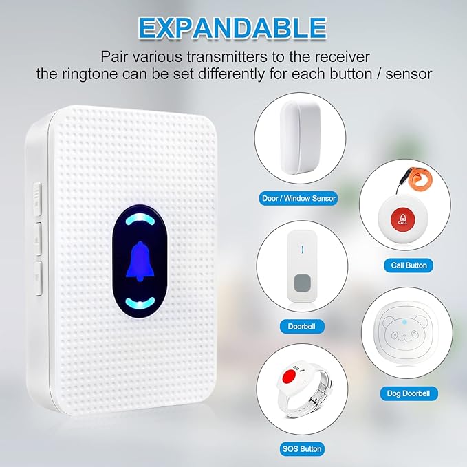 Daytech Wireless Caregiver Pager Wrist Call Button Personal Help Alert Pager System for Home Nurses Caregivers Patients Elderly 2 Alert Watches + 1 Receiver