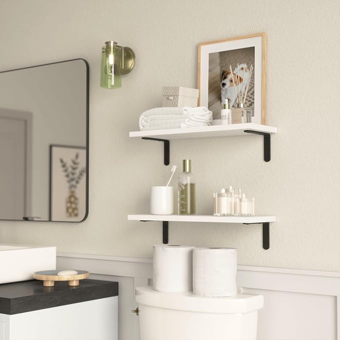 RICHER HOUSE Rustic Wood Floating Shelves, 2-Set Wall Mounted Shelves, 16In | - Image 6