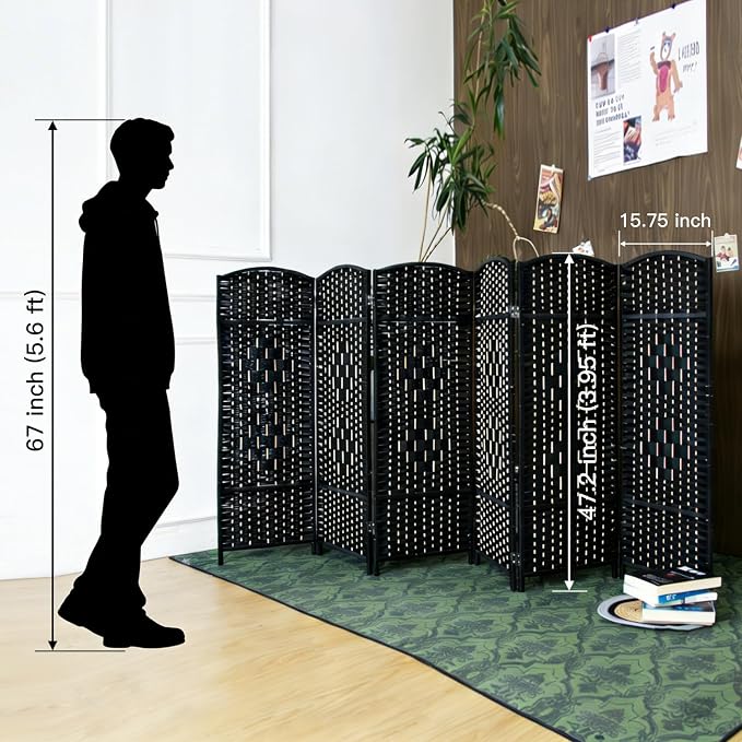 6 Panel Black Rattan Room Divider - Image 2