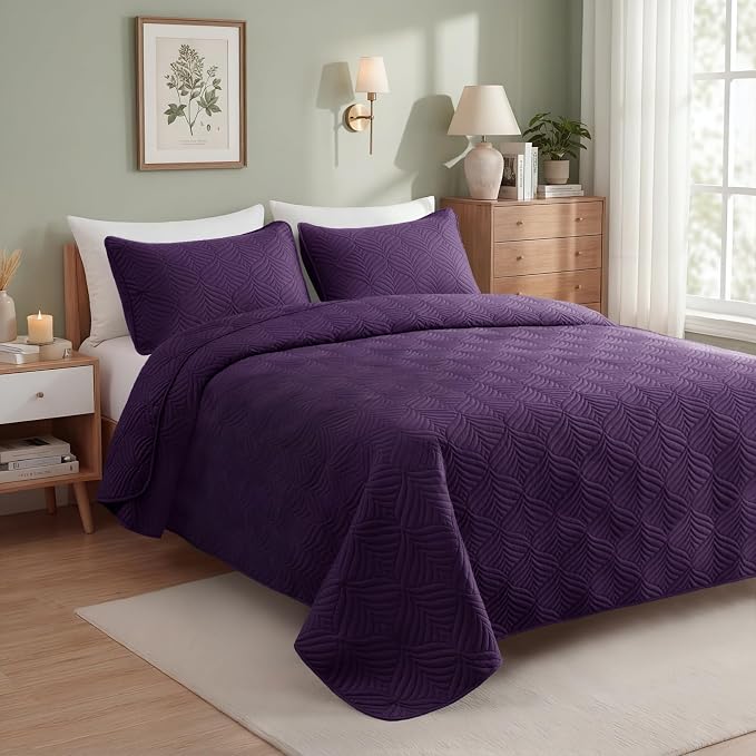 Whale Flotilla Soft Cal King Quilt Bedding Set, Lightweight Bedspreads | Purple - Image 3