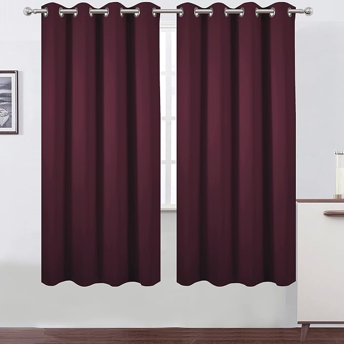 100% Blackout Curtains 52 x 72 Inch/Burgundy Red Curtains 2 Panels - Image 2