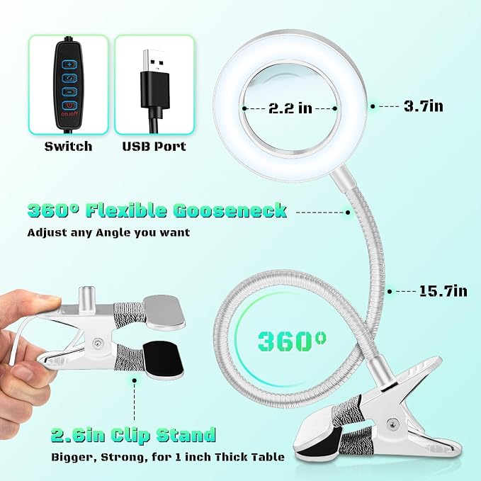 10X Magnifying Glass with Light, Clip on Mganifier with Light, 48 LED Desk - Image 4