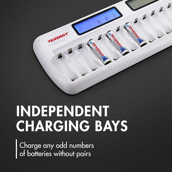 Tenergy TN438 16-Slot Smart Battery Charger for AA/AAA NiMH/NiCd LCD Display + 16 Premium AAA Rechargeable Batteries