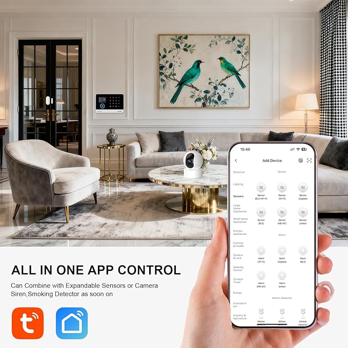 PGST Home Alarm System with T21W HD 5MP Security Camera,Wireless Home Security System with Door Alarm Sensor,Motion Detector,SOS Button,APP Instant Alerts for Villa,Apartment,Kids Safety,Pets