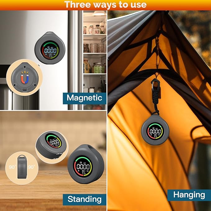 MOES Portable Carbon Monoxide Detectors, Travel CO Monitors with Convenient Type-C Charging & 120-Hr Battery - Compact, Magnetic for Proactive Campers, RV Life & Tents