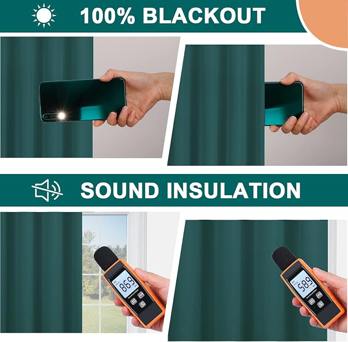Diraysid 100% Blackout Curtains Sea Teal Linen Curtains - Image 6