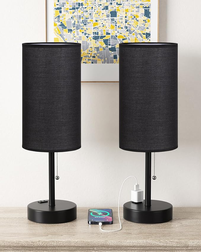 17.4" Black Bedside Table Lamps Set of 2 - Image 5