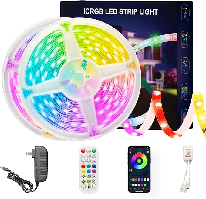 ATHONO 130 ft(2 Rolls of 65ft) IC+RGB,Led Lights for Bedroom,Music Sync Color Changing,Led Strip Lights,with Remote App Control, Led Lights for Room Home Kitchen Decor Party
