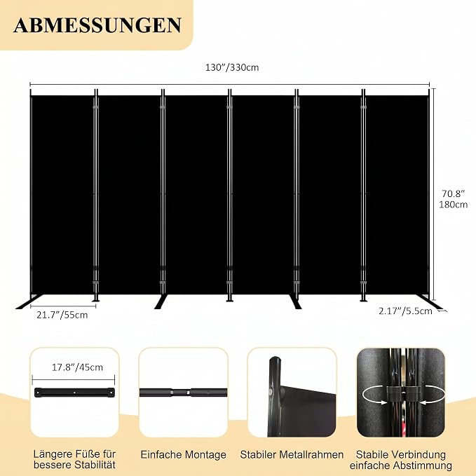 T&Jero 6-Panel Folding Room Divider, 6ft Tall Portable Privacy Screen Wall - Image 2