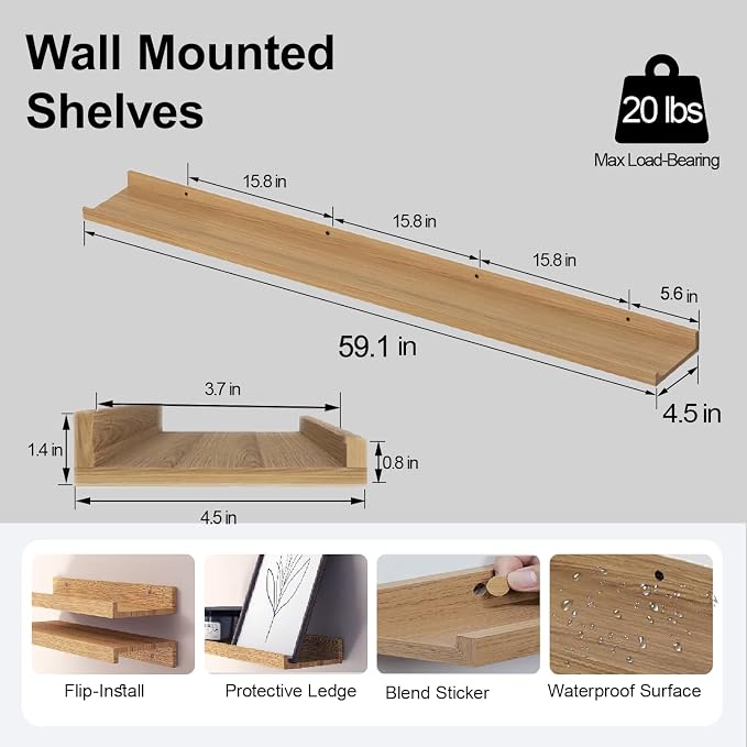 Oak Floating Shelves for Wall Decor, 60 in Shelf - Image 3