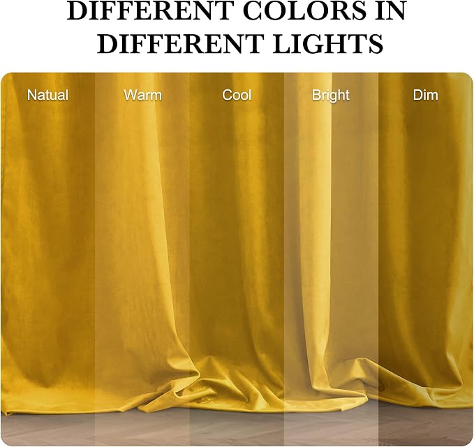 RYB HOME Mustard Yellow Velvet Curtains 72 inches - Image 7
