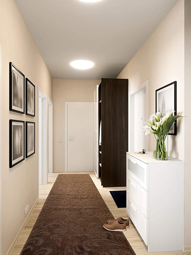 Custom Length Hallway Runner Rug,Slip Resistant,Floral Brown, 26 Inch X 26 feet, Sold and Priced Per Foot
