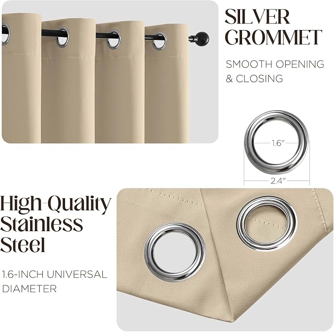 CUCRAF Light Beige Blackout Curtains 96 inch Length 2 Panels Set, Room - Image 2
