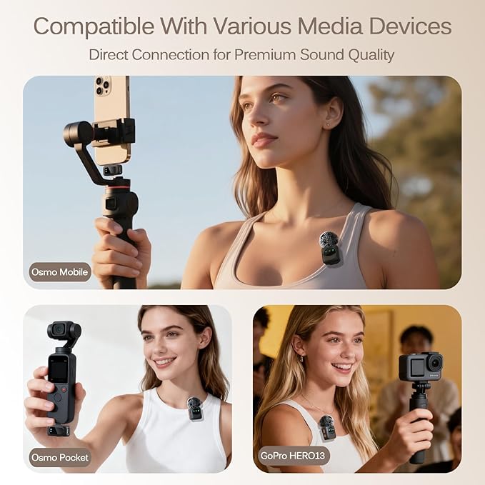 LIZHUZHONG Ai Mini Mic Wireless Lavalier Microphone System (2TX+2RX+Case), Magnetic & Clip-On Microphone for iPhone, Android, Vlogging, Studio-Quality Sound, 48H Battery, Ai Noise Cancelling