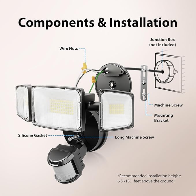 Onforu 2 Pack 100W 11000LM LED Motion Sensor Outdoor Lights, Dusk to Dawn Flood Lights Outdoor Motion Sensor, Hardwired Security Light Floodlights Outside 6500K Daylight IP65 Waterproof (Black)
