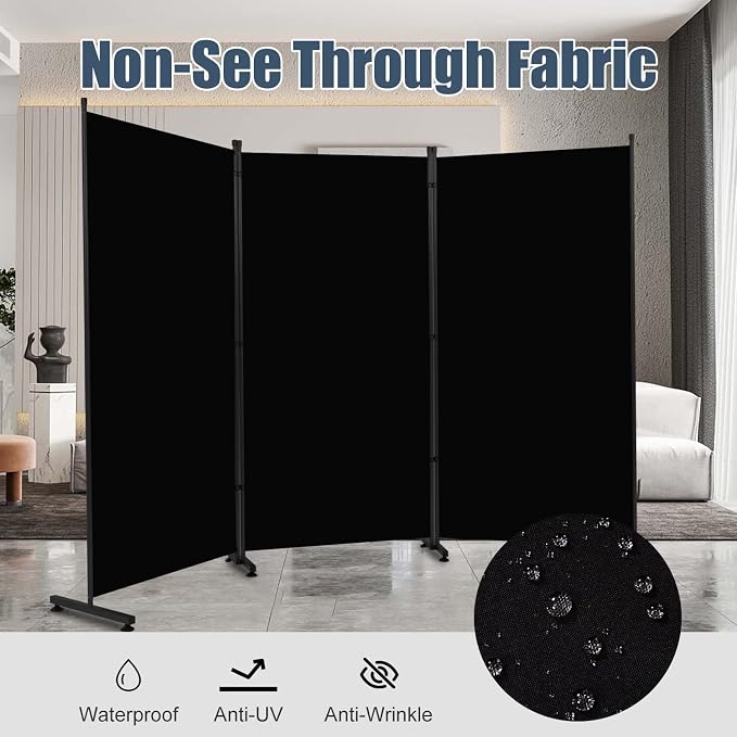 3 Panel Folding Room Divider, Privacy Screen Freestanding Space Separator | 6ft - Image 3