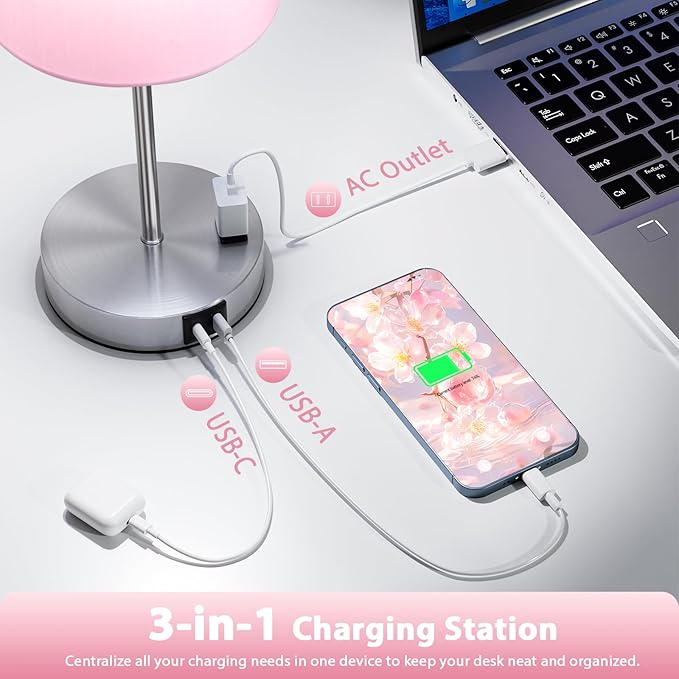 17.6" Pink Touch Lamps for Bedroom Set of 2 - Image 5