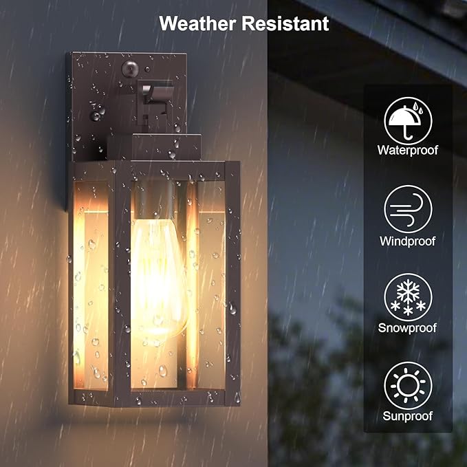 LTBLIGHT 2-Pack Motion Sensor Porch Lights Outdoor, Farmhouse Brown Dusk to Dawn Exterior Lighting Fixtures with 3 Modes, Waterproof Wall Lanterns for House, Backyard, Entryway, Garage
