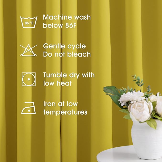 HOMEIDEAS Blackout Curtains for Bedroom 52 X 96 Inch Long 2 Panels Set Yellow - Image 6