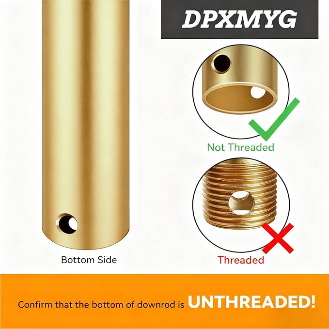 DPXMYG 24 inch Ceiling Fan Downrod with Extension Cord, 2 FT Gold Downrod for Ceiling Fan, 1 inch Outside Diameter, Boom Suitable for a Wide Range of Fans (Gold, Not Threaded)
