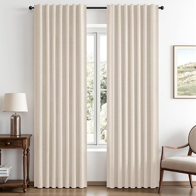 MIULEE 100% Blackout Linen Curtains 42 x 63 Inch Cream Beige 2 Panels | Thermal by MIULEE