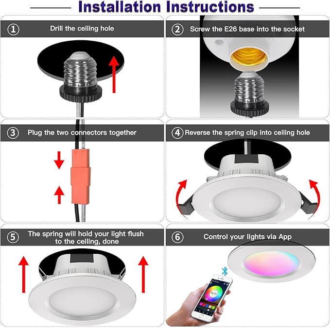 VANANCE 3" Smart Recessed Light 12Pack, Compatible with Alexa Google Home, WiFi & Bluetooth, RGBCW, 2700K~6500K CCT Selectable, Dimmeble, Multicolor, 3 Inch Remote Control Can-Killer LED Downlight