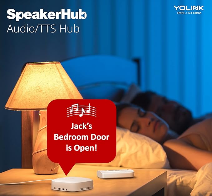 YoLink LoRa Smart Door Sensor Starter Kit: SpeakerHub Audio Hub & Door Sensor - Up to 1/4 Mile Range, Door Left-Open Reminders, up to 5 Year Batteries, Alexa, IFTTT, Home Assistant (2.4GHz WiFi Reqd)