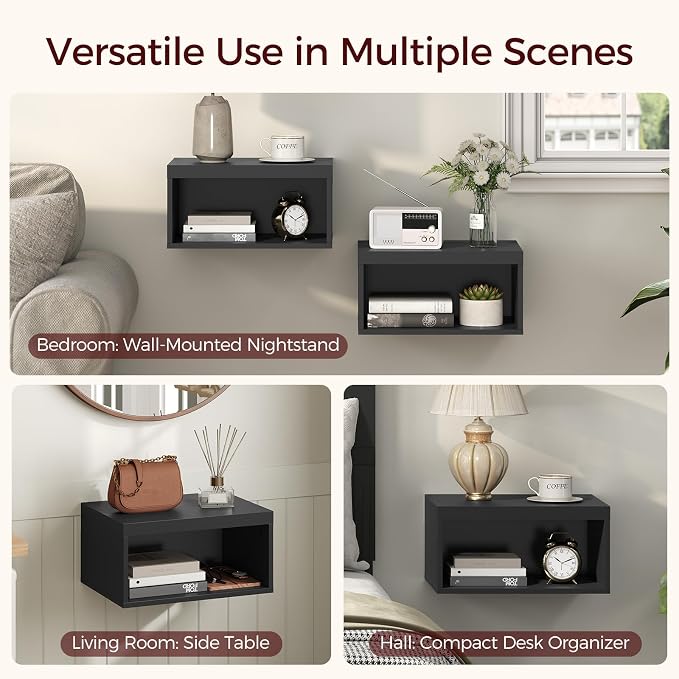 MAHANCRIS Floating Nightstand Set of 2, Wall Mounted Bedside Table | Black - Image 6