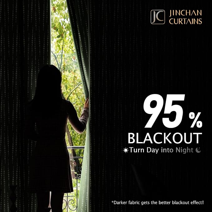 jinchan Boho Blackout Curtains 63 Inch Length Moon Phase Printed Drapes | Sage - Image 4