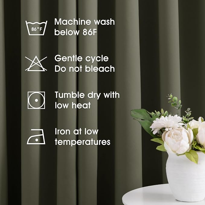 HOMEIDEAS Olive Green Blackout Curtains Bedroom 52X84 2 Panels | Room Darkening - Image 7