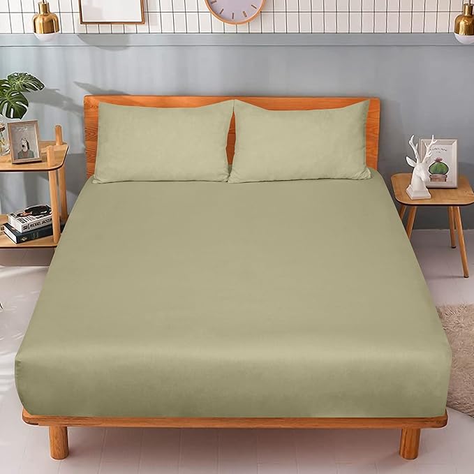 ROYALE LINENS 300 Thread Count 100% Long Staple Combed Cotton Fitted Sheet Twin - Super Soft Deep Pocket Bottom Sheet - Fitted Sheets Only - Elastic Sheets (Twin, Sage Green)