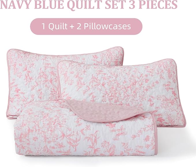 WONGS BEDDING Botanical Quilts King Size, 3 Pieces Soft Bedspread Set, - Image 7