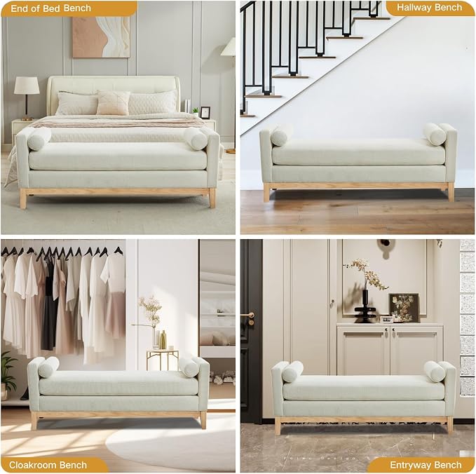 66.34" End of Bed Bench Boucle Fabric Long King Size Bench, Window Bench. - Image 6