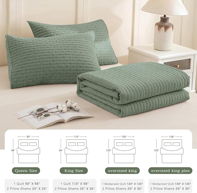 CozyTide Quilt King Size, Stone-Washed Cotton Lightweight King Bedspread 3Pcs - Image 7