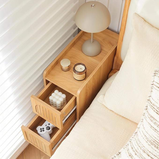 Narrow Nightstand Set of 2, Wooden Small 2 Drawer Nightstand, Slim Side End - Image 3