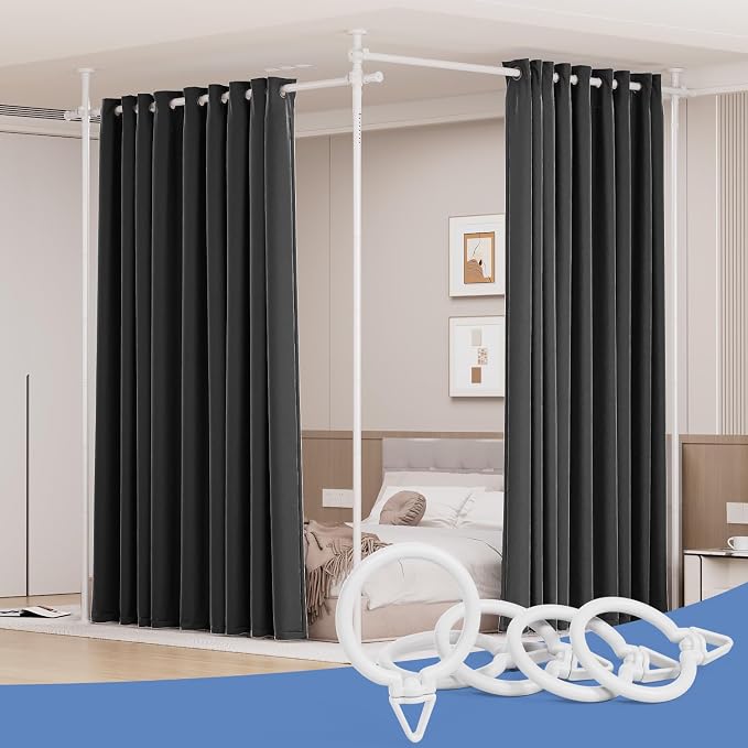 Room Divider Privacy Screens, No Drill Curtains Rod by HOMSCREENER