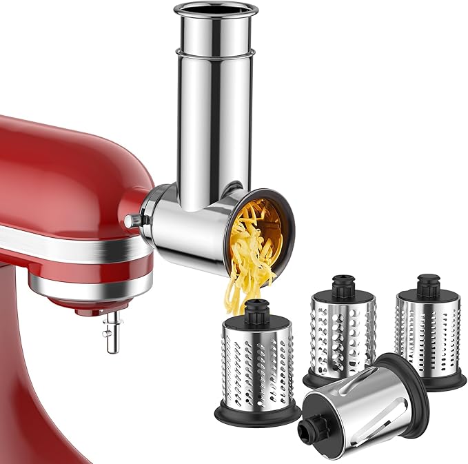 Stainless Steel Slicer Shredder Attachment for KitchenAid Stand Mixer, Cheese Grater Attachment for KitchenAid, Salad Maker, Grinding Powder, Dishwasher Safe with 4 Blades by InnoMoon