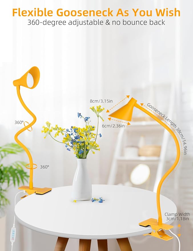 LiFMIRA Desk Lamp Clip on Lamp for Bed, LED Reading Light for Bed Yellow | 3 - Image 5