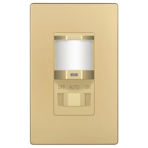 TOPGREENER Occupancy/Vacancy PIR Motion Sensor Light Switch, CDS Sensor with Learning Function, No Neutral Required, 200W Incandescent / 150W LED Load, UL Listed, Screwless Wall Plate, Gold