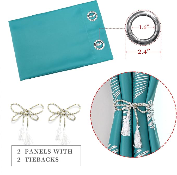 Teal Blackout Curtains for Living Room 102 Inch Length 2 Panels Set, Energy - Image 4