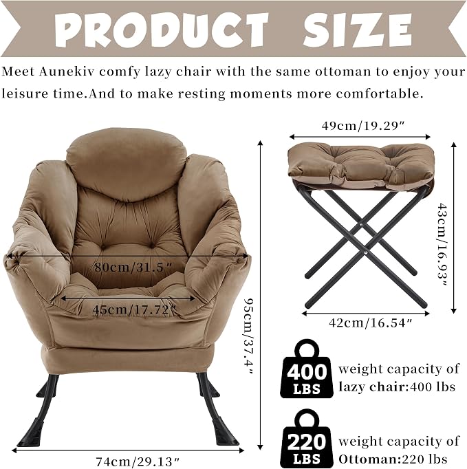 Lazy Chair with Ottoman, Comfy Reading Chair, Lounge Chair - Image 3