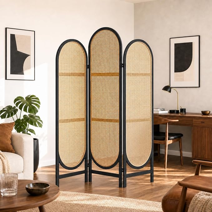 3 Panel Rattan Room Divider, Arched Room Divider Screen, Dressing Areas - Image 2